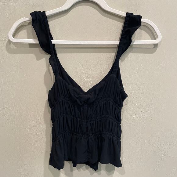 Reformation Ruched Waist Flutter Strap Tank Black - Size: Small - Picture 3 of 11